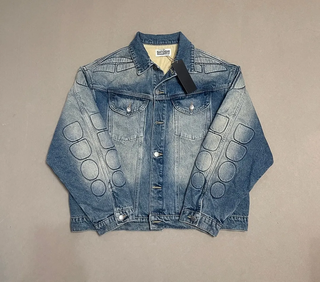 Jaqueta Jeans Masculina 2026 Versão Melhorada Satoshi Nakamoto, Casaco Jeans Acolchoado, Estilo Hiphop, Corte Solto