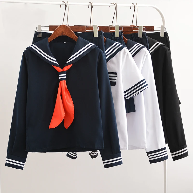 Japanese Sailor Suit Women Anime School Uniform Cosplay Clothing Pleated Skirt +Tops With Red Scarf 3 Pcs / set JK Uniform