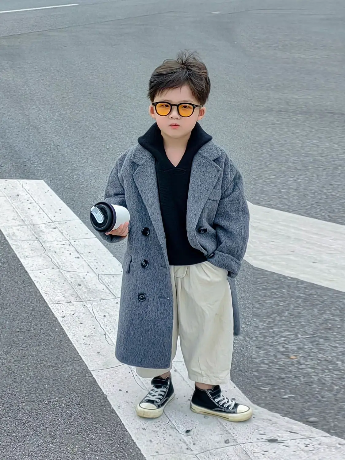 2026 New Boys Wool Trench Coat Autumn Winter Mid Length Korean Style Fashion Outerwear Kids Jacket