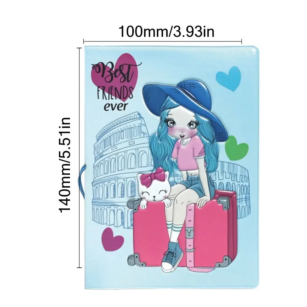 Gift Cartoon Girl Passport Cover PU Waterproof Certificate Protective Sheath Card Holder Multi-function ID Card Holder Unisex