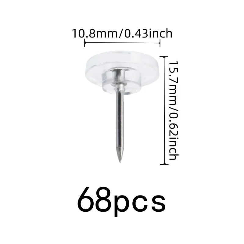 68 pcs Transparent Board Pins for DIY Decoration Wall, Reusable Wall Safe, Easy Push Sharp Pin, also fits DIY Decoration Wall