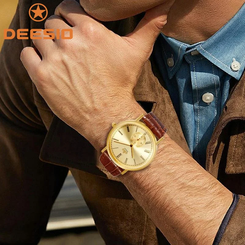 Deesio Design N11 Watch Luxury Fashion Casual Quartz Watches Men Waterproof Pu Strap Steel Case Wristwatch Clock Men's Gifts Y2k