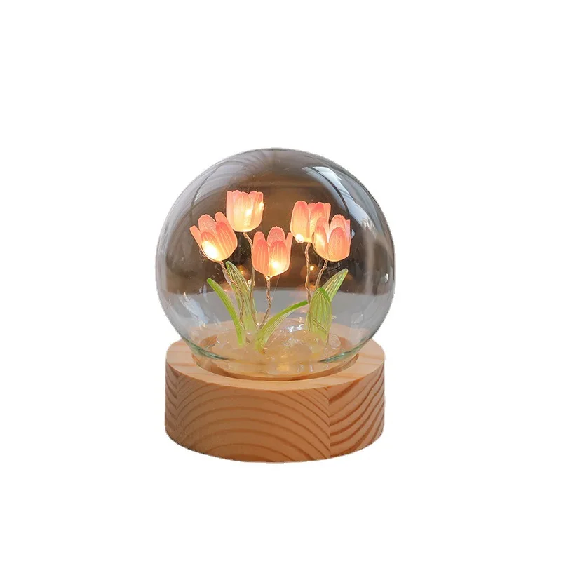 DIY Mini Tulip Night Light Material Kit Women\'s Best Friend Birthday Gift Cube Magic Cube Table Lamp Glass Ball Night Light