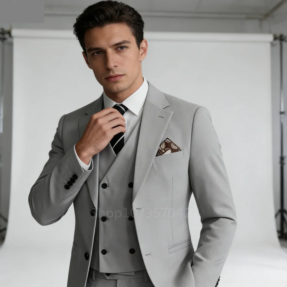 

Новейший мужской классический костюм Slim Fit: элегантный смокинг для жениха, свадебный, деловой, праздничный костюм-тройка (пиджак+жилет+брюки)