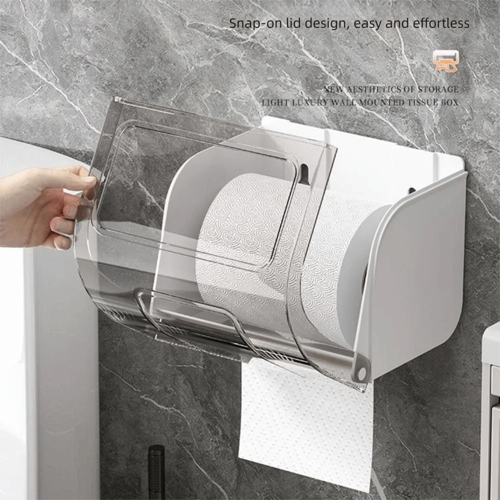 Waterproof Toilet Paper Holder Self Adhesive Strong Bearing Capacity Bathroom Tissue Box Flat Top Widen Paper Outlet view 3