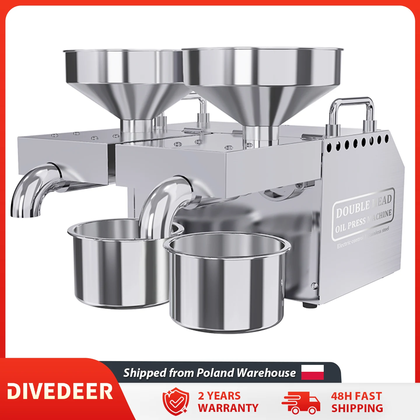 Máquina de Prensa de Aceite Frío Comercial DIVEDEER B02 1600W 6-10Kg/H para Extracción de Semillas de Maní, Linaza y Sésamo, Ideal para Uso Comercial