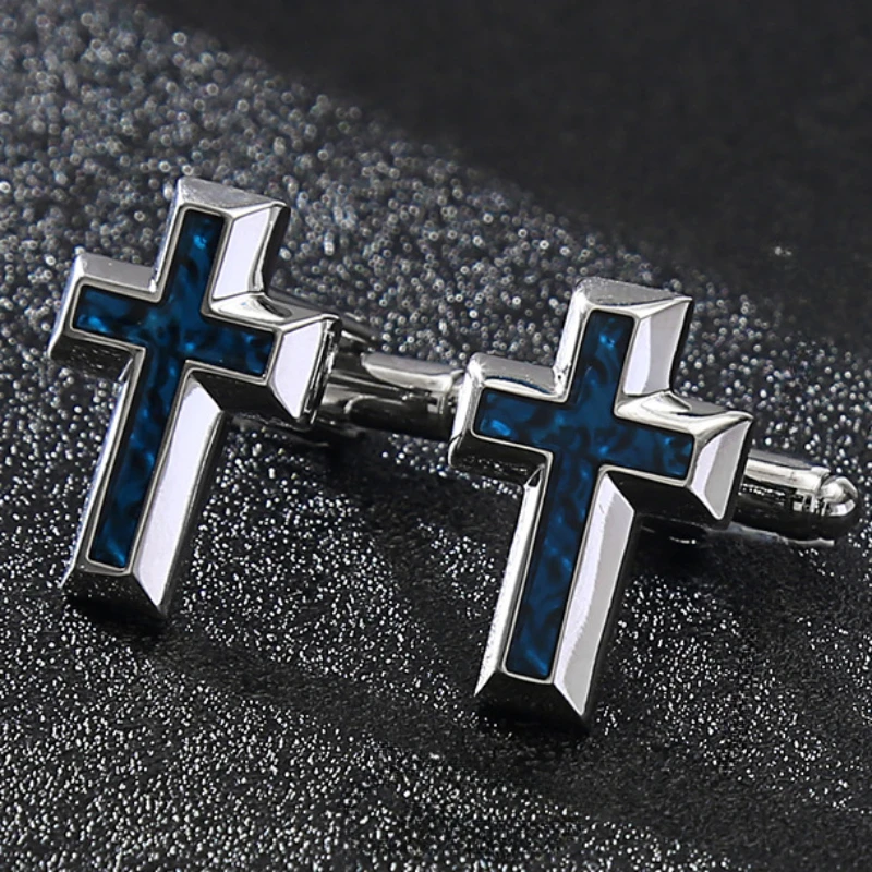 

Fashionable Crystal Geometry Cross French Cufflinks Men's Business Shirt Button Banquet Party Dress Jewelry Accessories Gifts