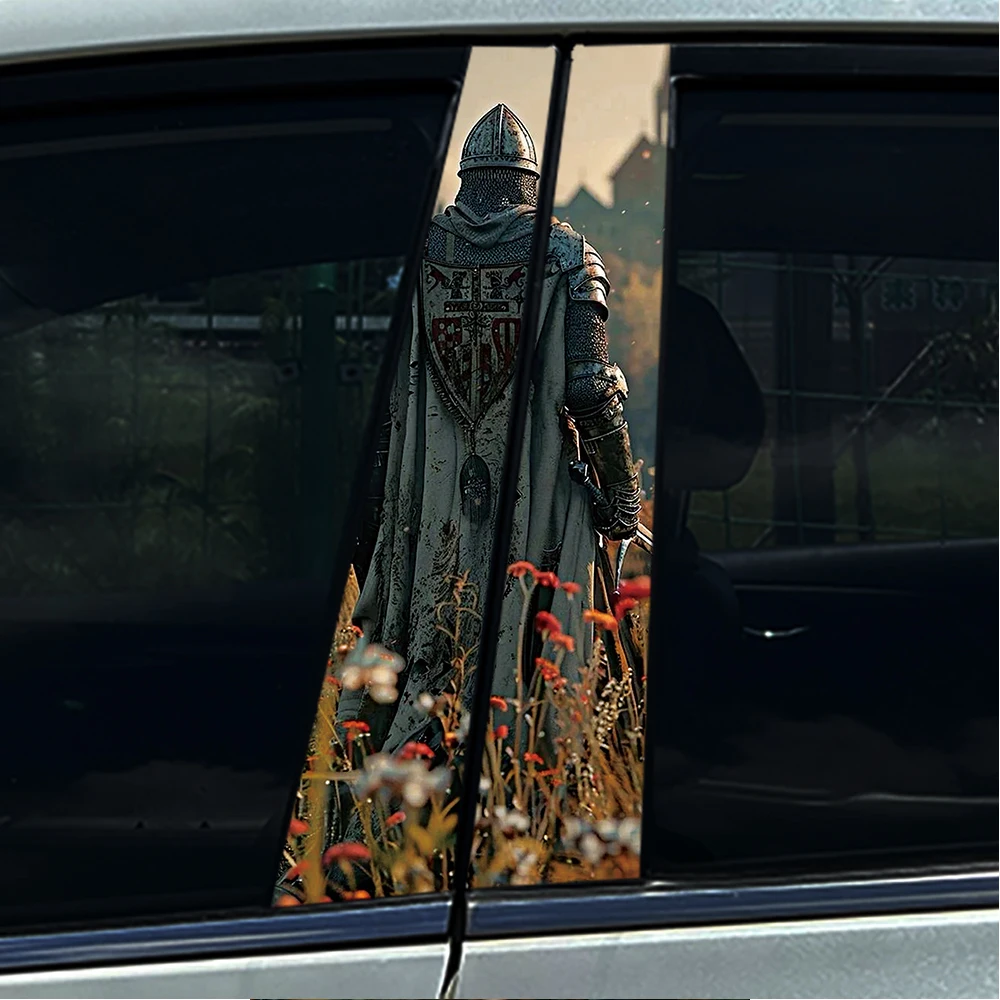 

2PCS Crusader Knight with Shield Cloak Car B Pillar Sticker Waterproof Vinyl Door Middle Column Decal