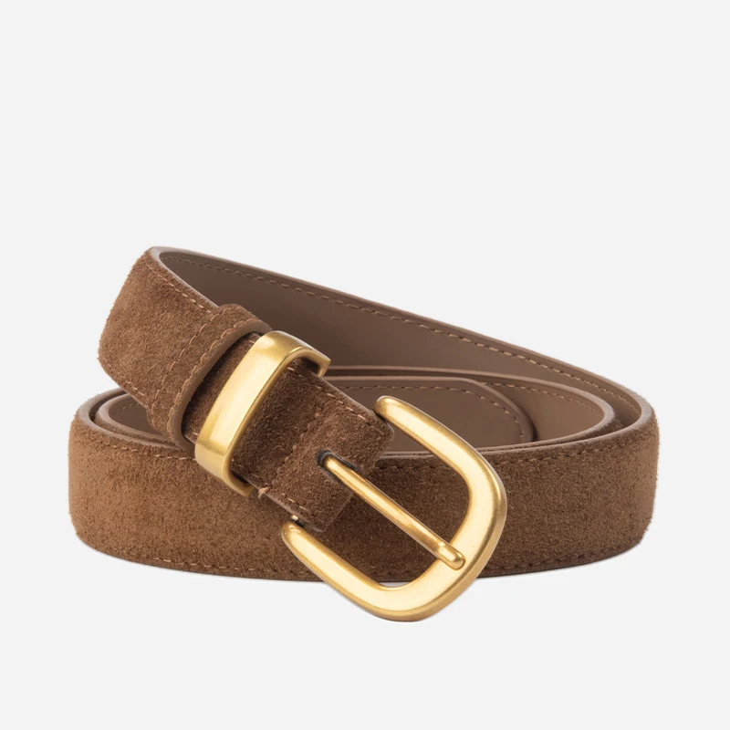 Wysokiej jakości pasek ze skóry bydlęcej damski modny uniwersalny dodatek do jeansów pas gotycki retro z metalową klamrą zamszowy pasek do talii