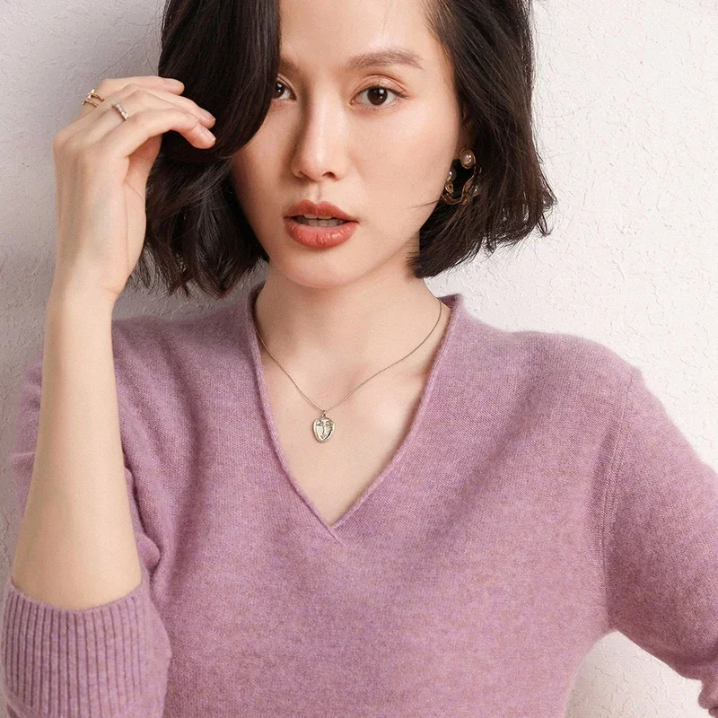 Women Sweater v-neck Women cashmere Sweaters Girl Knitted  Long Sleeve Clothing Casual cashmere sweater