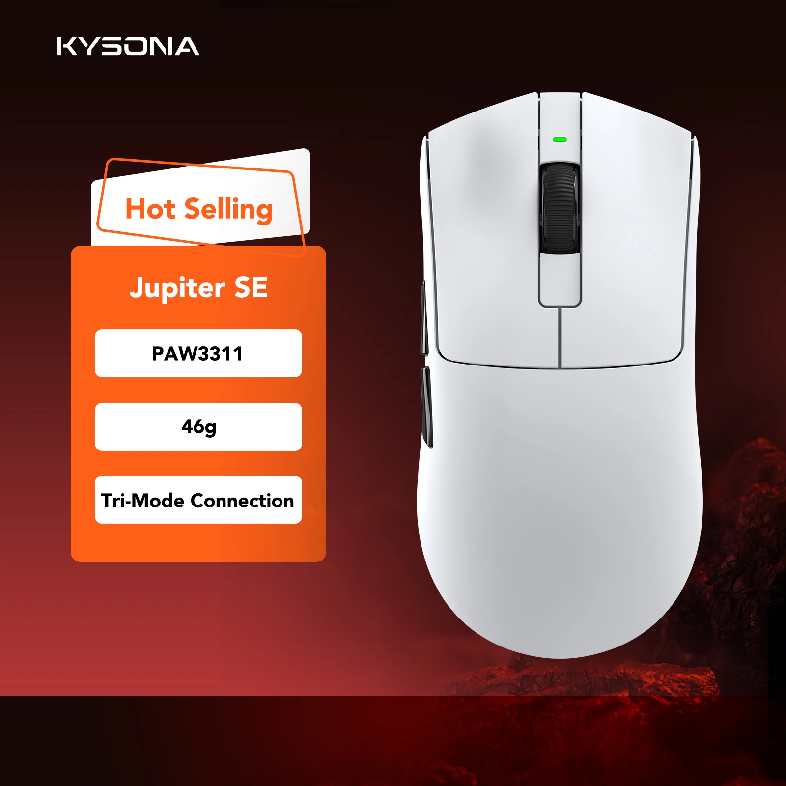 KYSONA Jupiter SE Wireless Gaming Mouse Bluetooth Mice PAW3311 Sensor 24000DPI Lightweight 46g For Big Hands PC Laptop Gamer