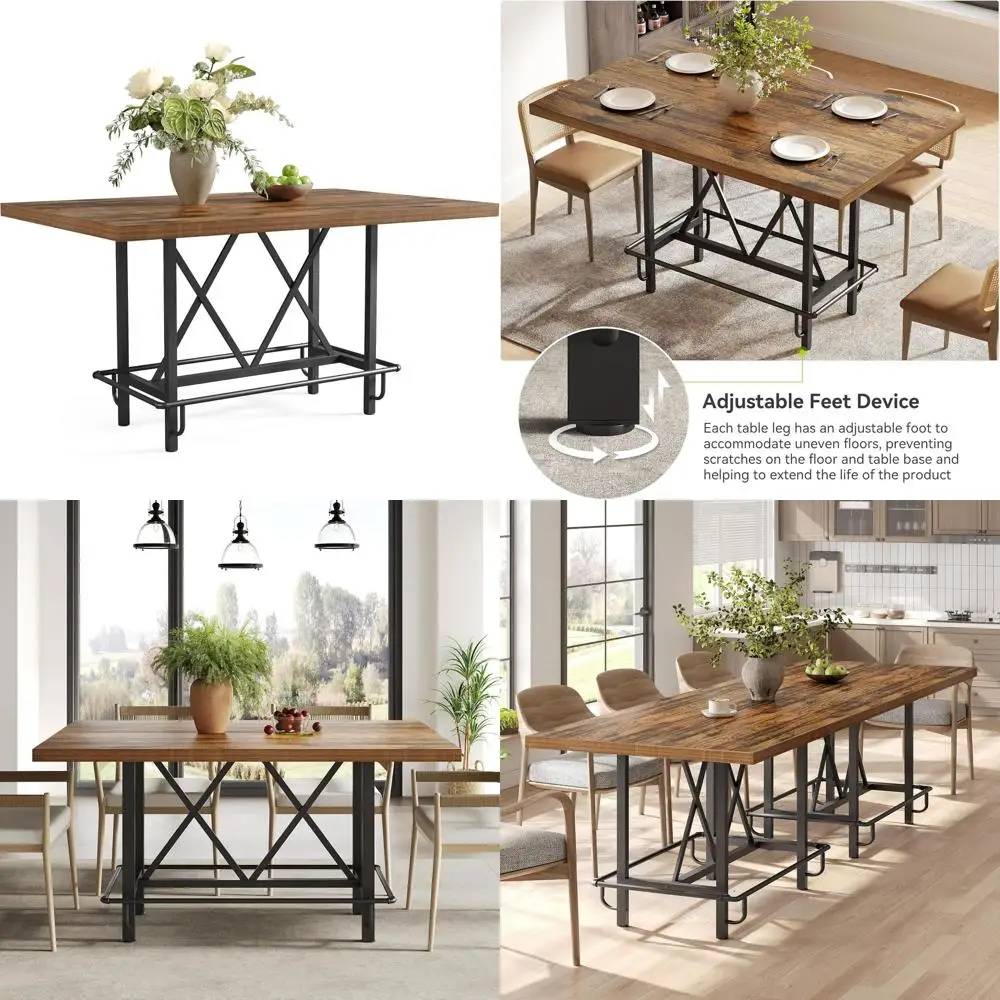 

Барный стол в индустриальном стиле, высота 63 дюйма, с металлической подставкой для ног, для домашнего бара и развлечений (коричневый)