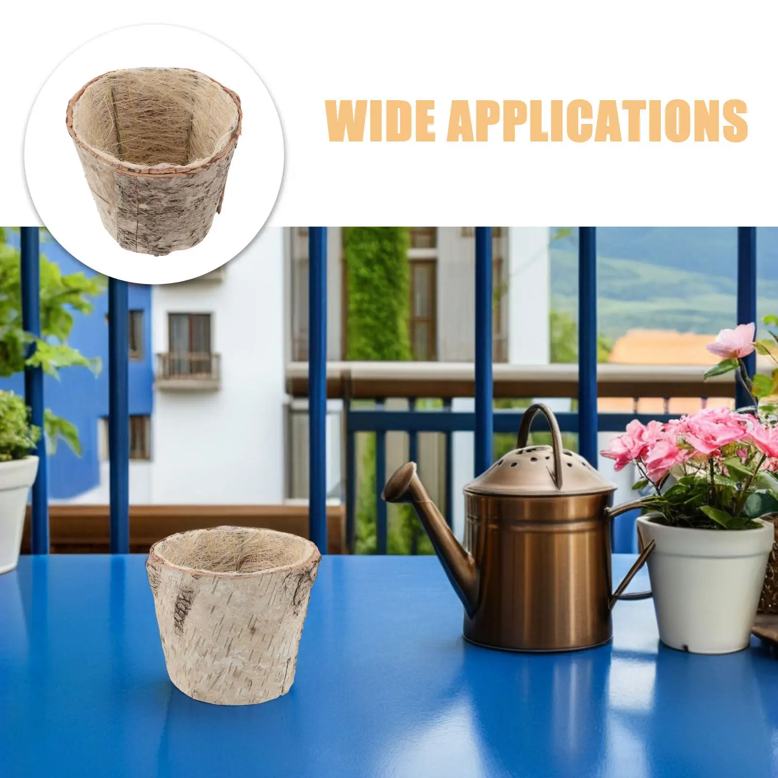 2Pcs Natural Birch Bark Planter Pot Handcrafted Tree Bark Flowerpot Vintage Rustic Centerpiece for Office Living Room Bonsai