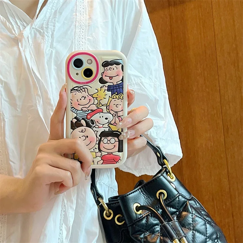Caso de telefone dos desenhos animados para iphone, escudo de silicone macio, anti queda, tampa traseira bonito, kawaii, criativo, Snoopy, iphone 15 pro, 14 max, mais, 13, 12, 11