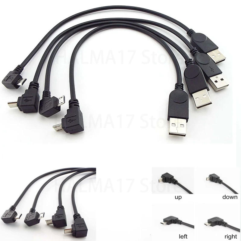 USB Male to Micro Male Data transfer Charge Connector UP Down Left Right Angled 90 Degree Cable Adapter for Tablet Cell Phone J