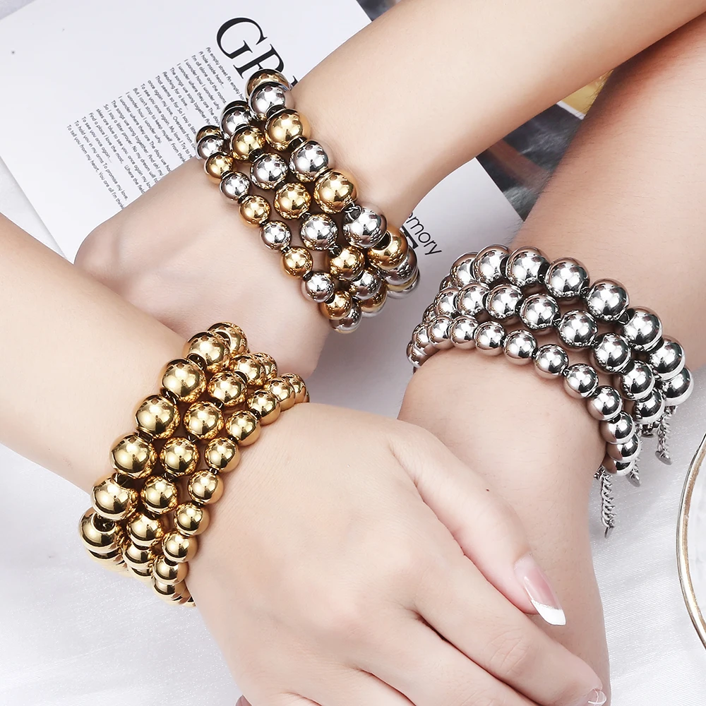 

Quality Metal Stainless Steel Jewelry Couple Style Suitable For Dutchman Wrist Waterproof Durable Not Fading Round Bead Bracelet