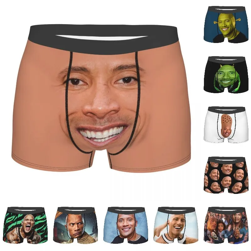 Custom Male Cool The Rock Dwayne Meme Underwear American Actor Johnson Boxer Briefs Stretch Shorts Panties Underpants