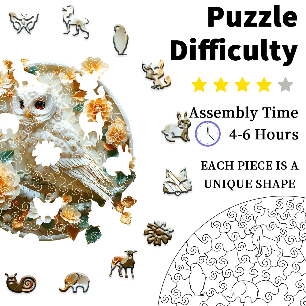 Jigsaw Puzzles-Wooden Puzzle Adult Unique Shape Advanced Wise Owl Wooden Jigsaw Puzzle for Adult,Family Puzzles Gifts for Kids