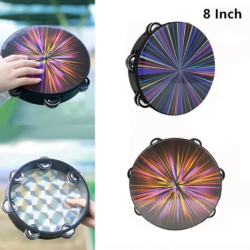 Laser Dazzle Hand Tambourine: 8-Inch Wooden Band Accompaniment Percussion Instrument for Parties & Dance!