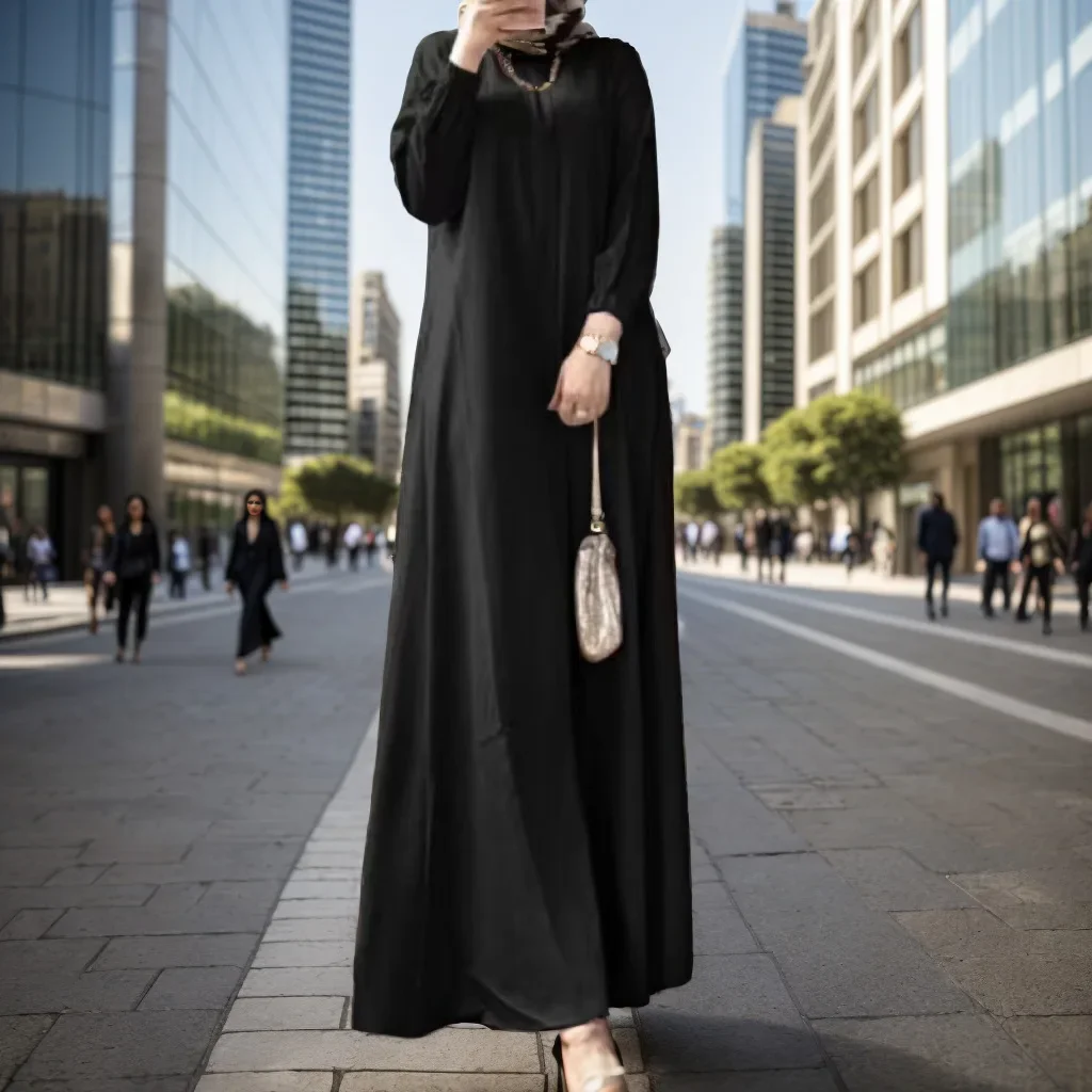 Fashion Loose Spring Summer Female Solid Full Sleeve O-neck Casual Dress Women Bohemian Long Dress Woman Muslim Maxi Dresses