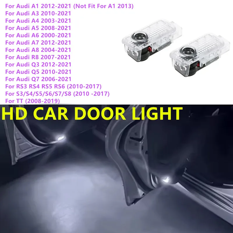 2PCS For Audi Sline S3 S4 S5 S6 S7 RS Quattro Q7 Q5 Q3 A4 B8 A3 A6 A8 C7 A5 Led Car Door logo Welcome Light