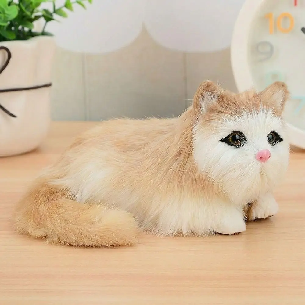 Cute Cozy Fluffy Plush Cat Ornaments Long Hair Cartoon Simulation Cat Doll Soft Realistic Kitten