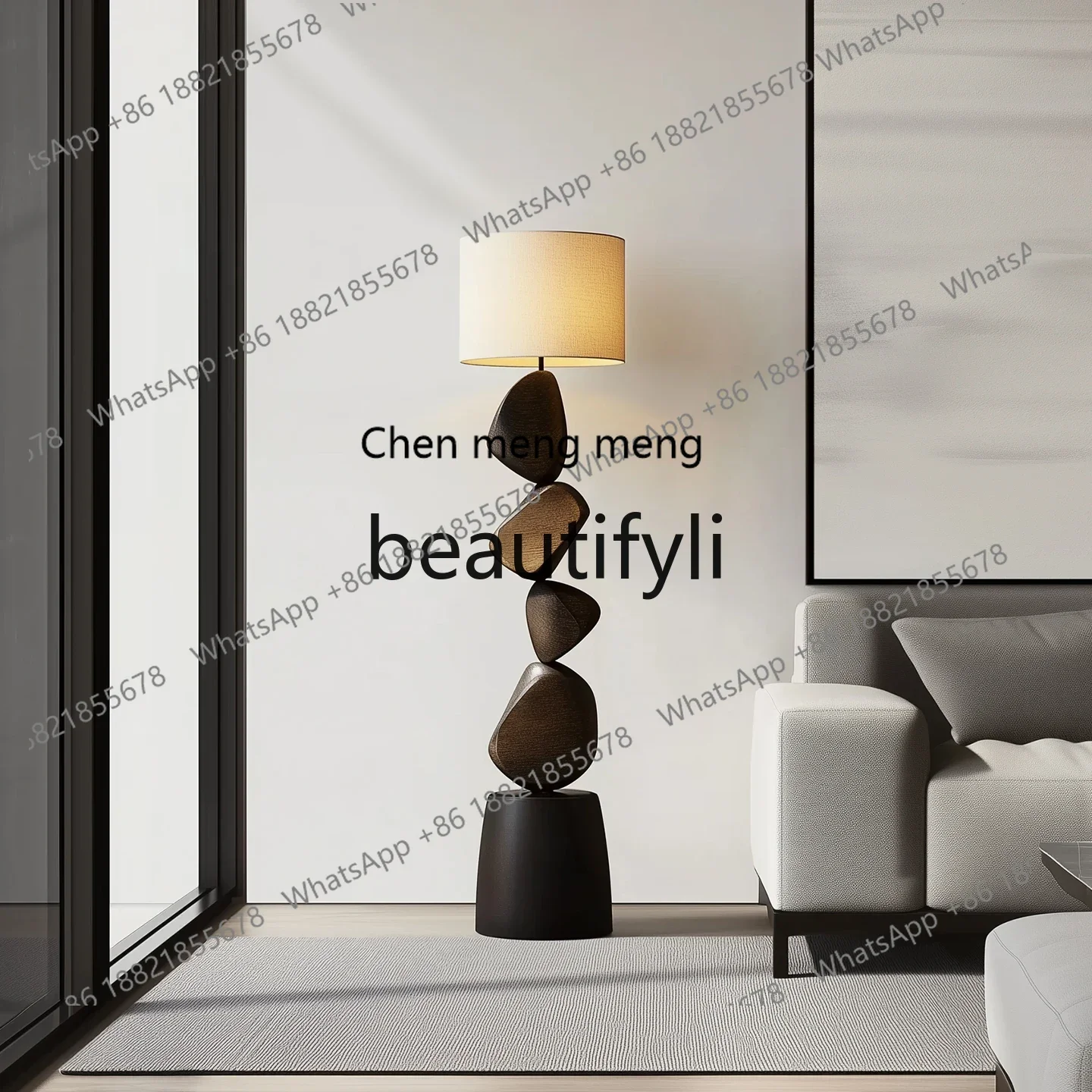 zqxItalian solid wood floor-to-ceiling living room, vertical atmosphere next to the sofa, high-end study decoration