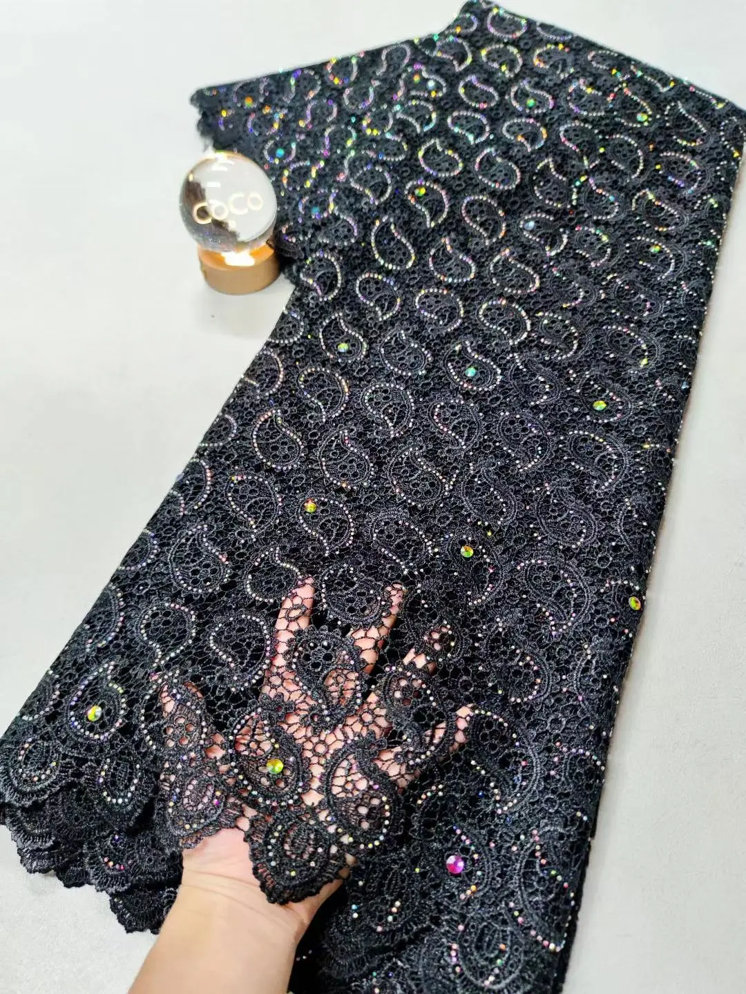 Tecido de renda africano azul 2025 de alta qualidade 5 jardas tecido de renda uipure com pedras tecido de renda nigeriano para vestido de casamento H43-1