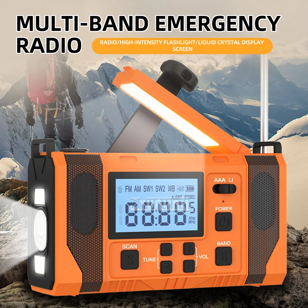 ​-デジタルチューニング機能付きソーラー＆手回し式緊急ラジオ--サバイバルやアウトドア用のモバイルバッテリー、懐中電灯、携帯電話充電器-​