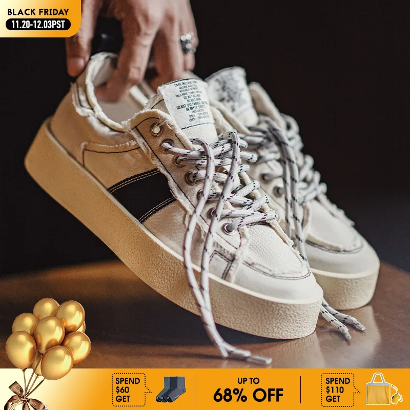 

Maden Men's Chunky Retro White Sneakers Distressed Mesh & Leather Summer Patchwork Shoes Breathable Lace-Up Casual Board Shoes