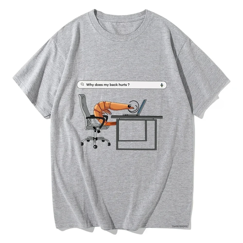 لماذا يؤلم ظهري مضحك الروبيان المطبوعة بلايز المرأة الجولة الرقبة قصيرة الأكمام التي شيرت الملابس خمر الصيف ملابس كاجوال