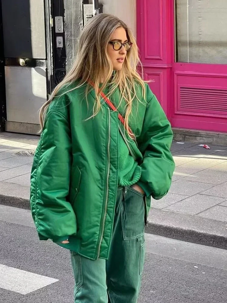 Autumn Winter New Women Bomber Jacket Fashion Oversize Loose Coat Long Sleeve Zipper Streetwear Female Casual Jackets