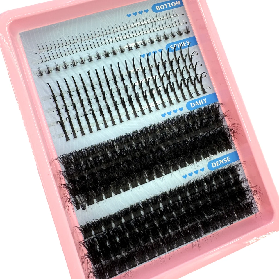 15 Filas Rizos de Pestañas Espigados Extensión de Pestañas Espigadas Gruesas Individuales con Espigas y Pestañas Inferiores 4