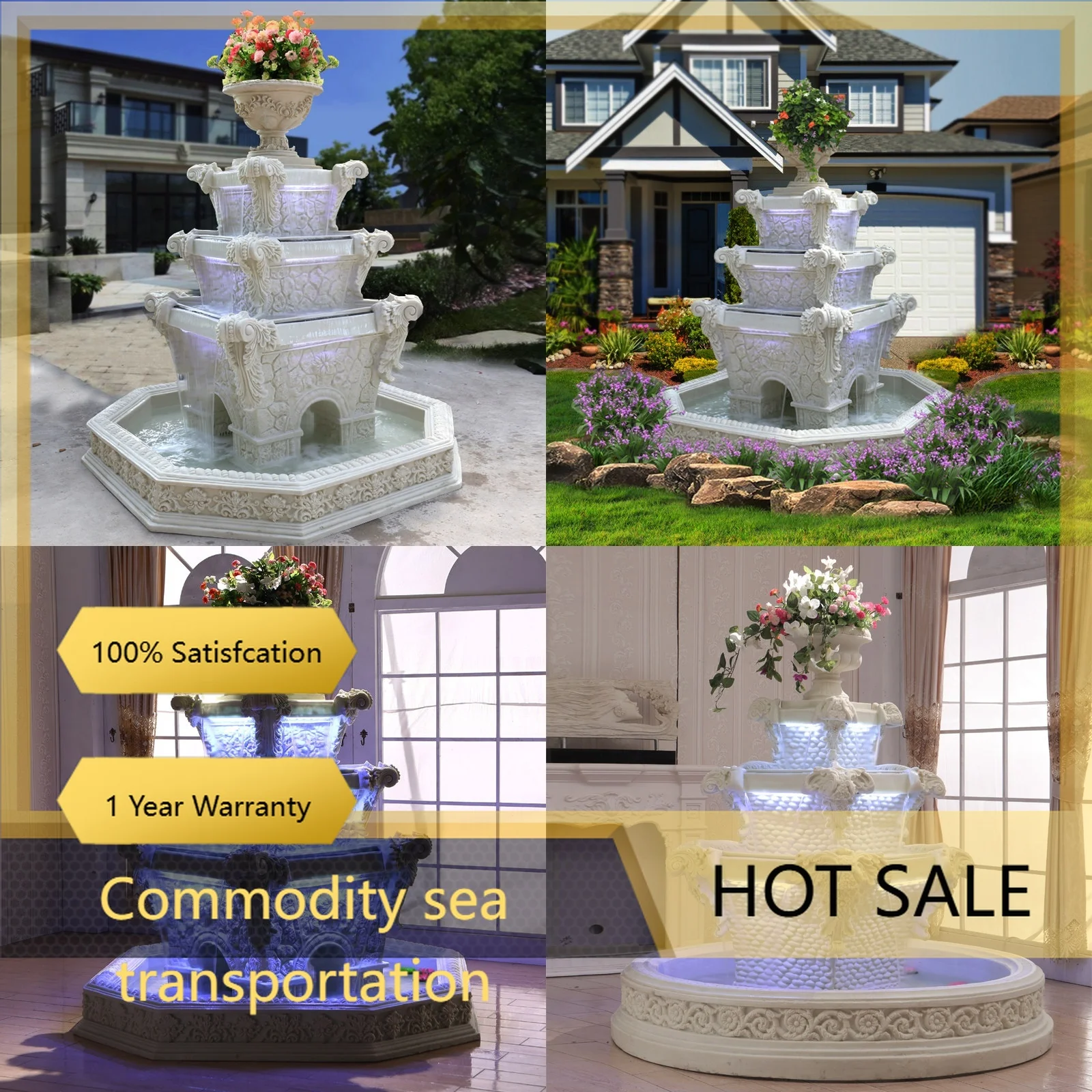 J81 Large European Garden Fountain Fish Pond Waterfall Landscape Villa Courtyard Decoration