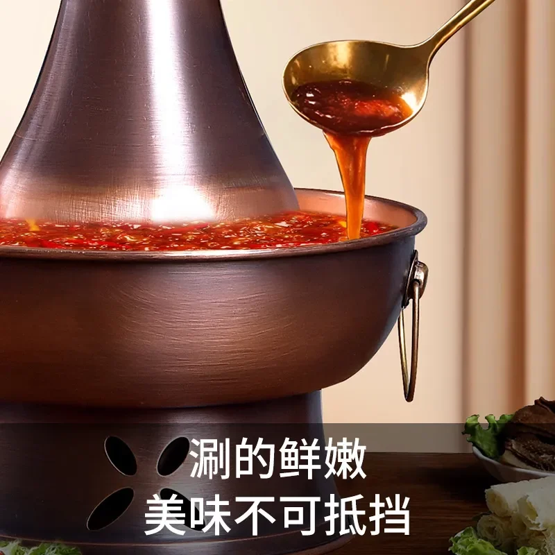 Vintage Electric Copper Hot Pot Dual Use Shabu Shabu Cooker for Home and Restaurant Clear Soup Mandarin Pot Pure Copper