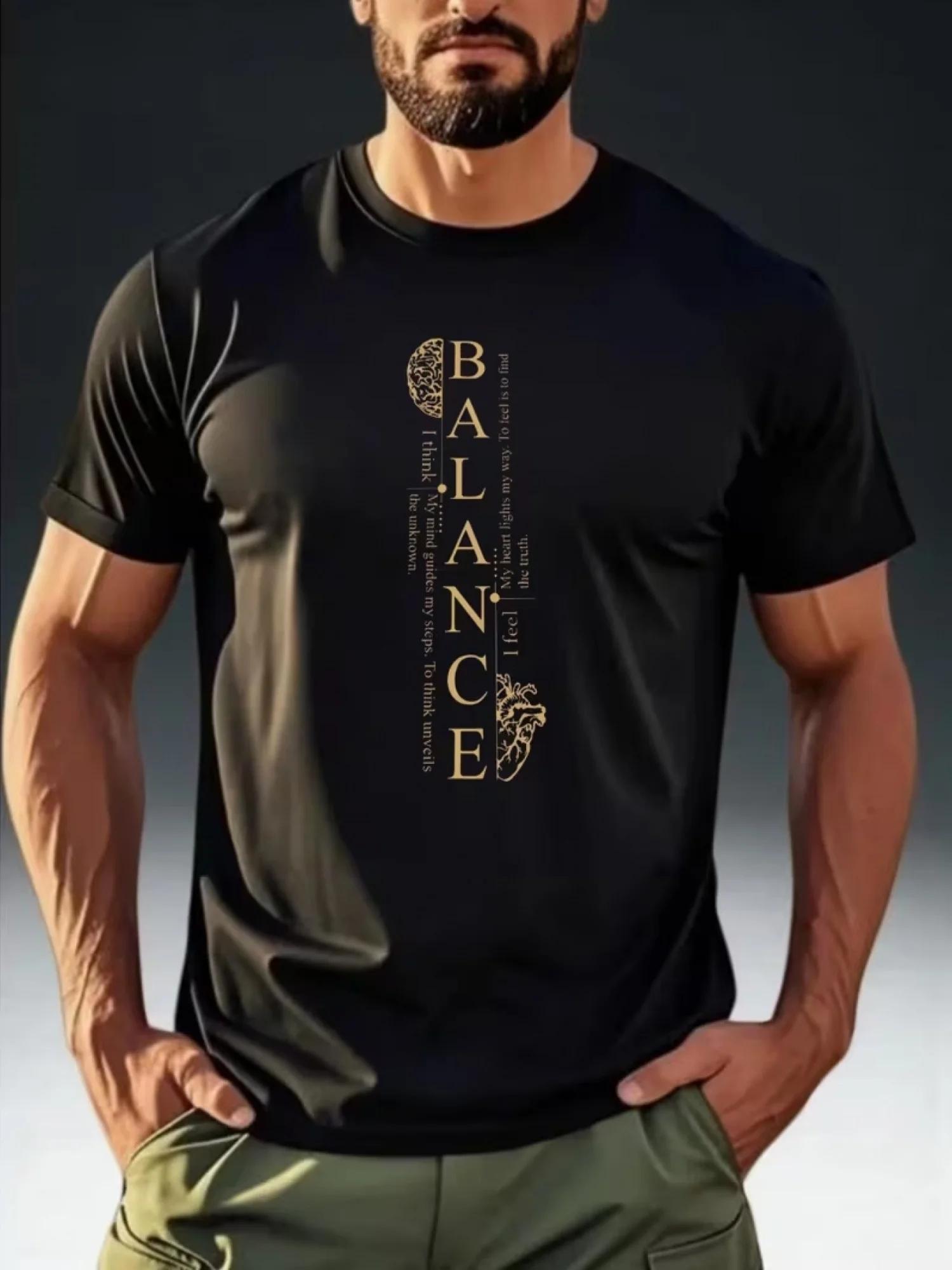 Vertical Balance Print Casual Short-Sleeved Men's Basic Breathable T-Shirt
