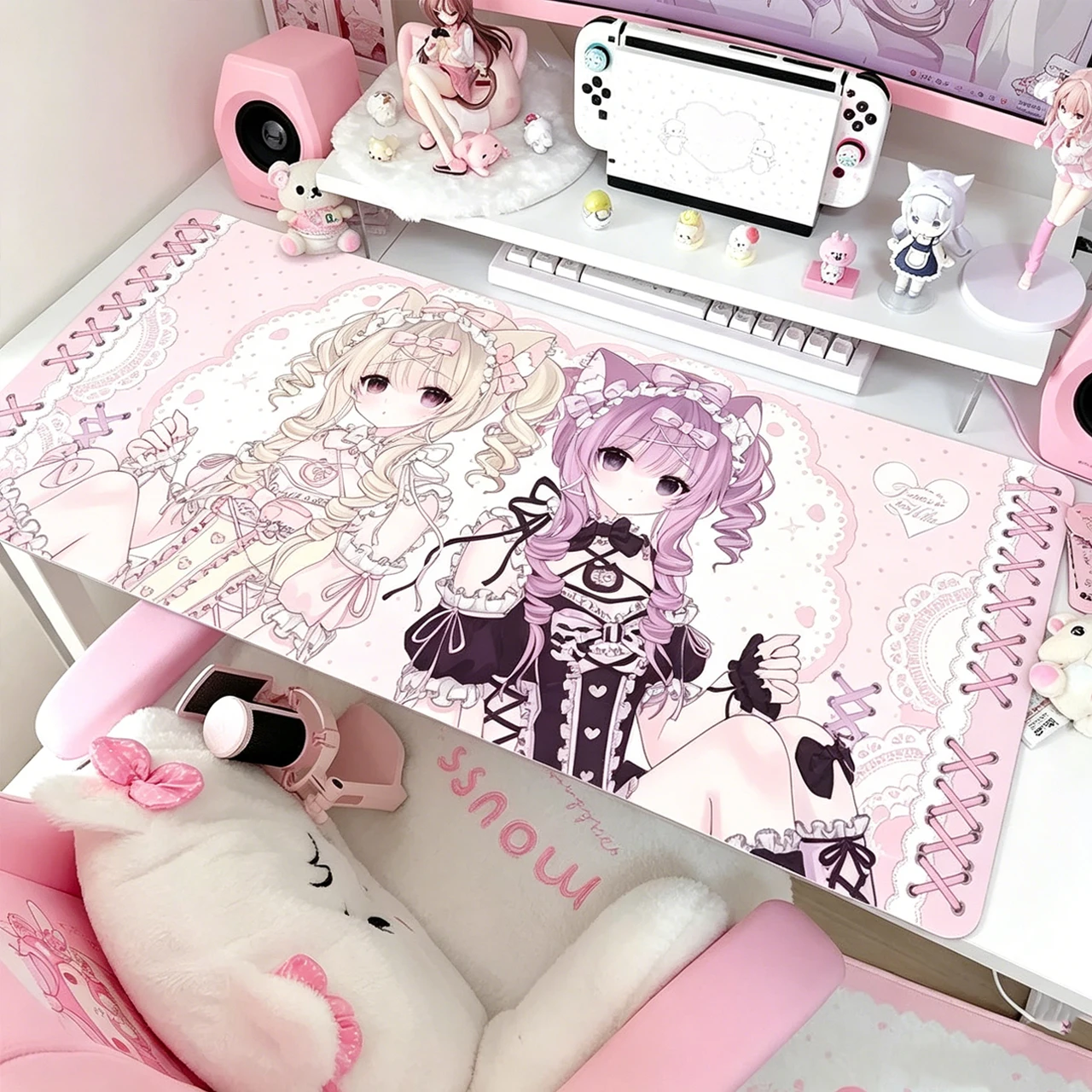 Sweet Berry Cat Leather Mouse Pad Extra Large 40X90 Anime Beautiful Girl Cute Desk Mat Pink Mousepad Game Computer Keyboard Pads