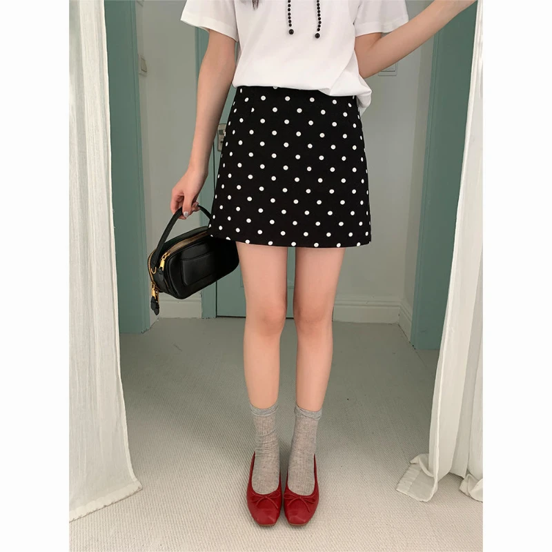 2024 Summer High Waist Slim Polka-dot Skirt Female Joker A-line Skirt
