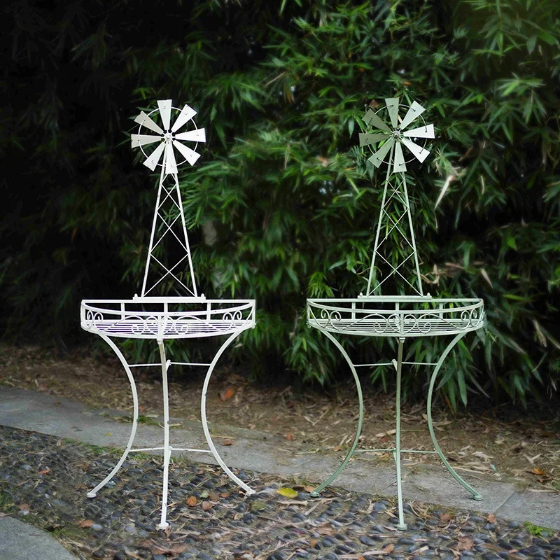 Half Round Flower Pot Plant Stand With Wind Mill Outdoor Garden Balcony Patio Yard Decoration