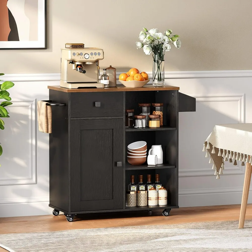 Kitchen island, storage cabinet with drawers, kitchen cart with spice and towel rack, space saving, easy to assemble