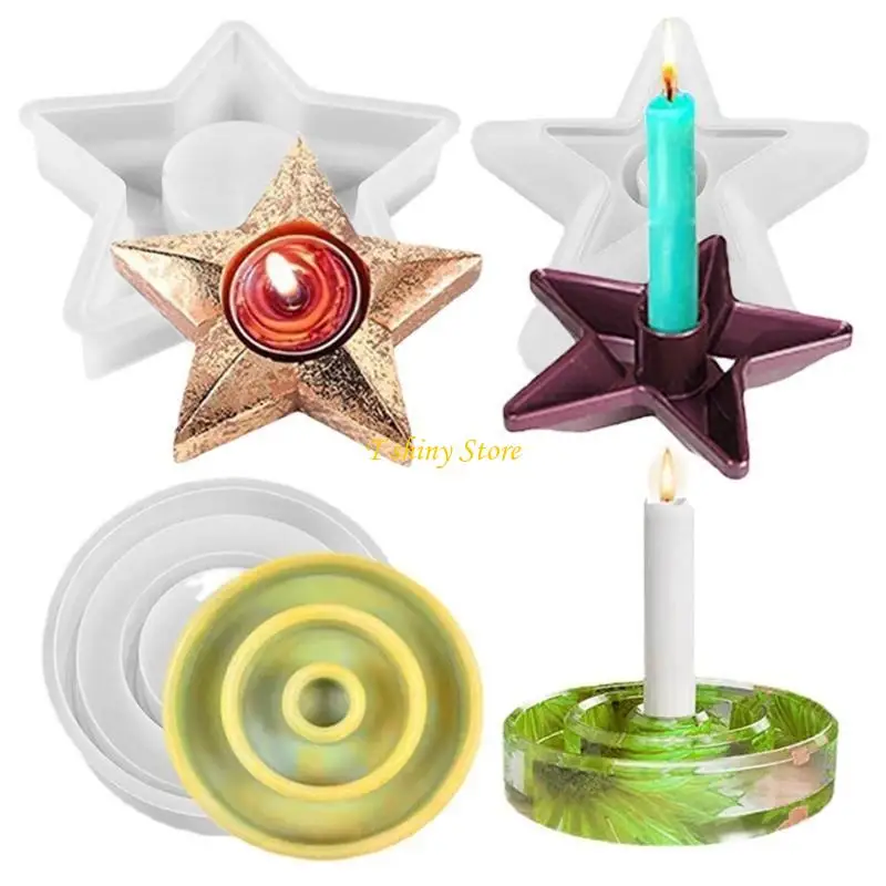 

N58F Silicone Mould Star-shaped Round Candlestick Mold Candlestick Plaster Drop Mold Holiday Table Decoration