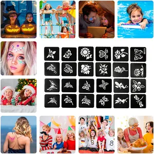 بريق طقم الوشم المؤقت للأطفال فن المكياج لطيفة عطلة هدية الكبار الفتيات الأولاد 12 لونا 24 الإستنسل أعلى 10 مبيعات للوشم للأم والطفل - رقم 7