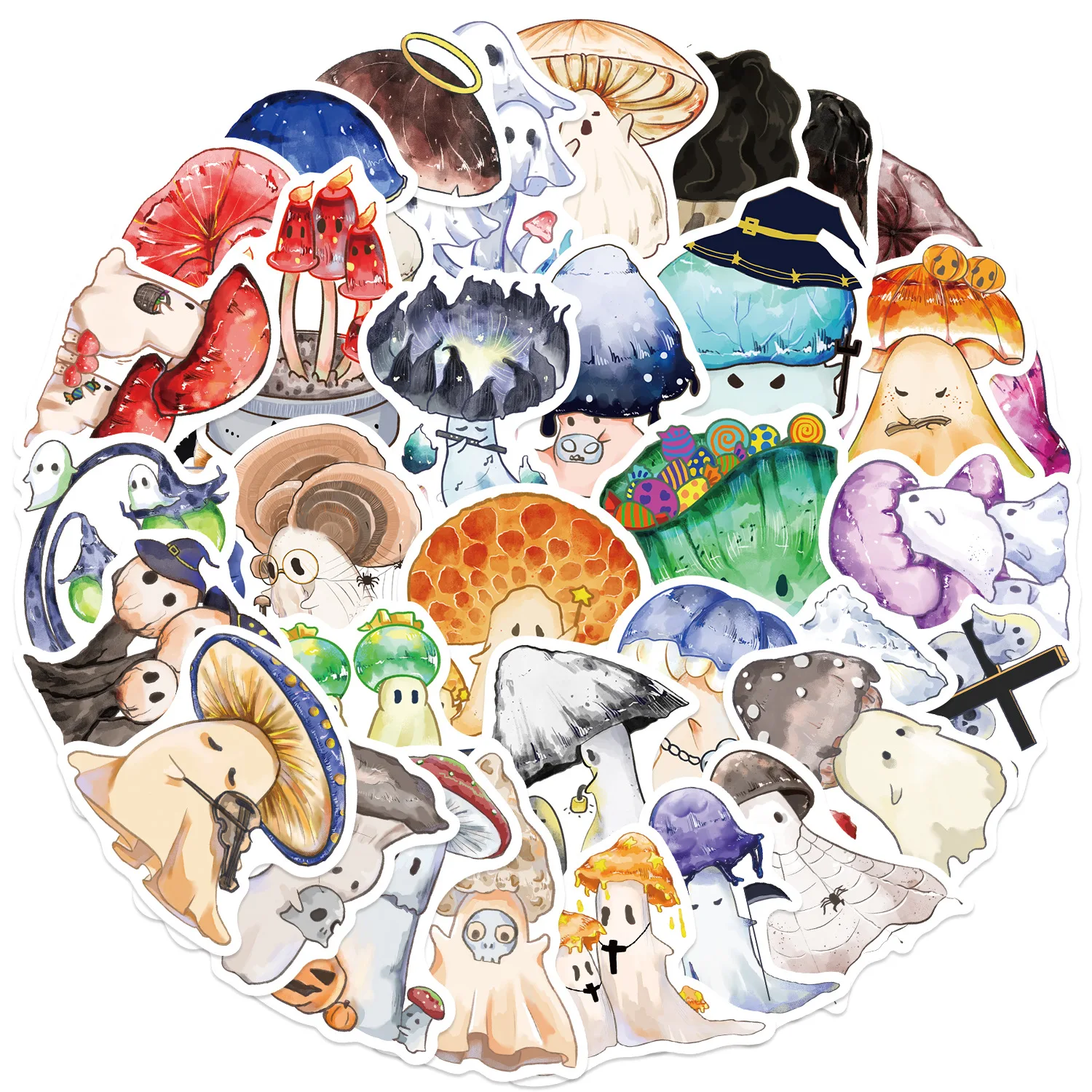 50 قطعة ملصقات تزيين الهالوين اللطيفة على شكل فطر مضحك شبح جرافيتي ثلاجة أمتعة كمبيوتر محمول جيتار سيارة دراجة شارات كرتونية ألعاب