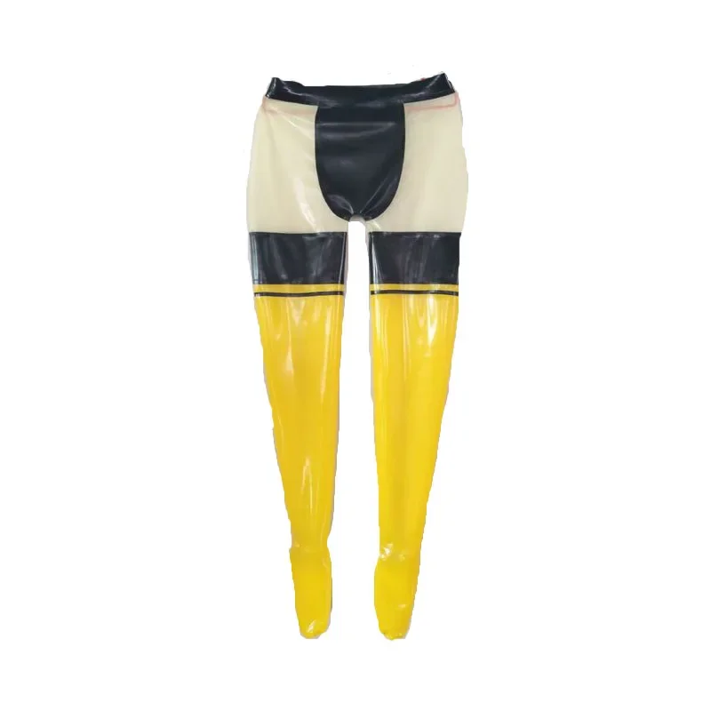 

Nature New 100% Latex 100%Rubber Women Black and Transparent Yellow Handsome Pants Sexy Trousers Masquerade Party
