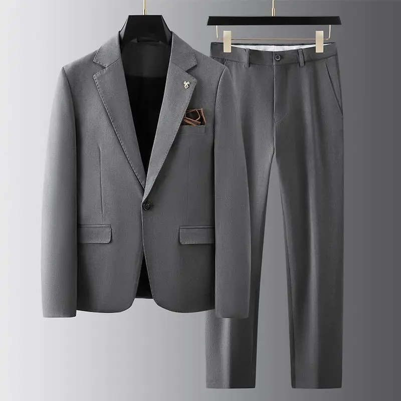 High-End Draped Casual Suit 2 Piece Set For Men Slim Fit Version Stylish Trendy Men's Clothing For Wedding Groom
