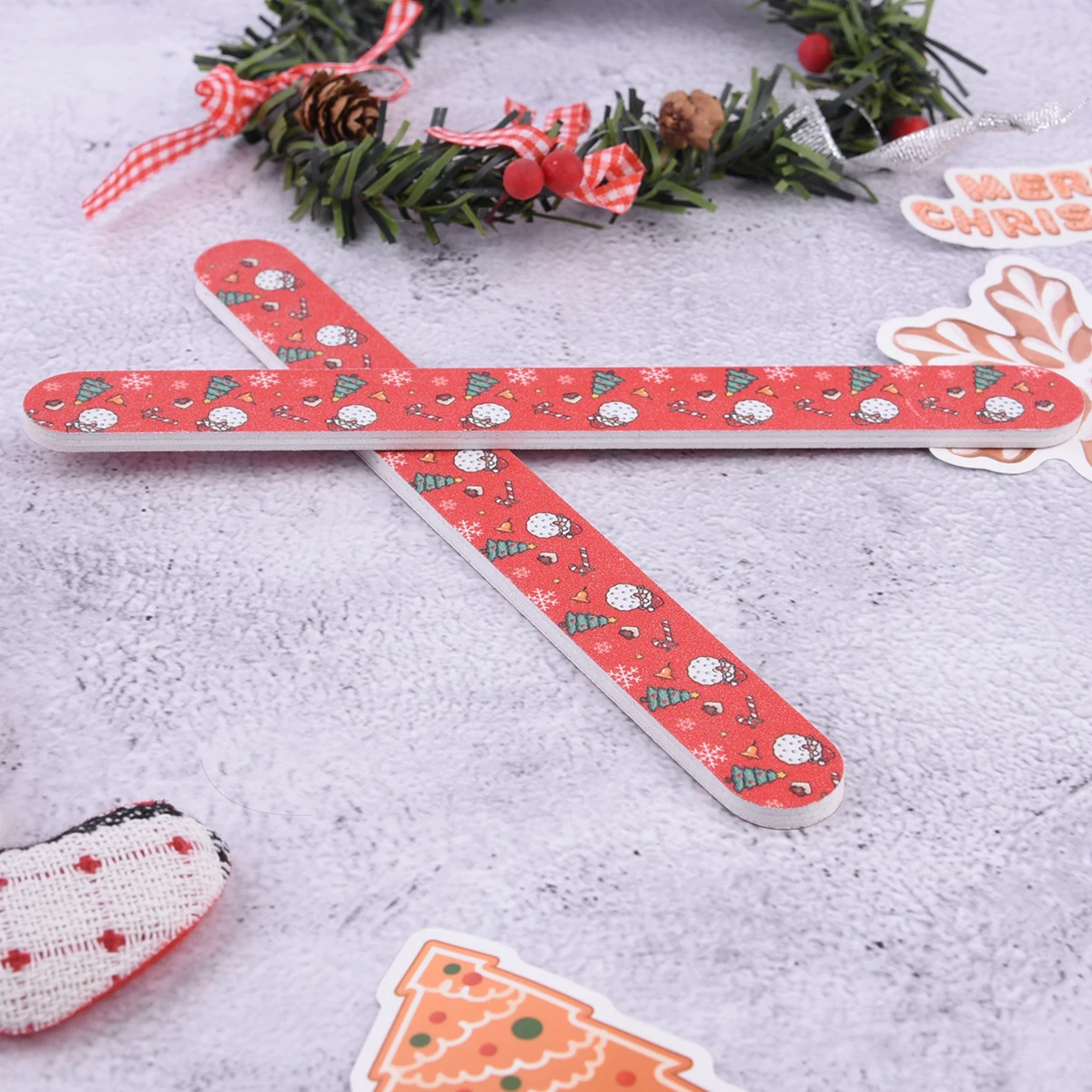 10/25/50pcs Christmas Nail File Set Double Sided Emery Board with Santa & Tree Print Red Color Nail Care Tool for Home & Salon