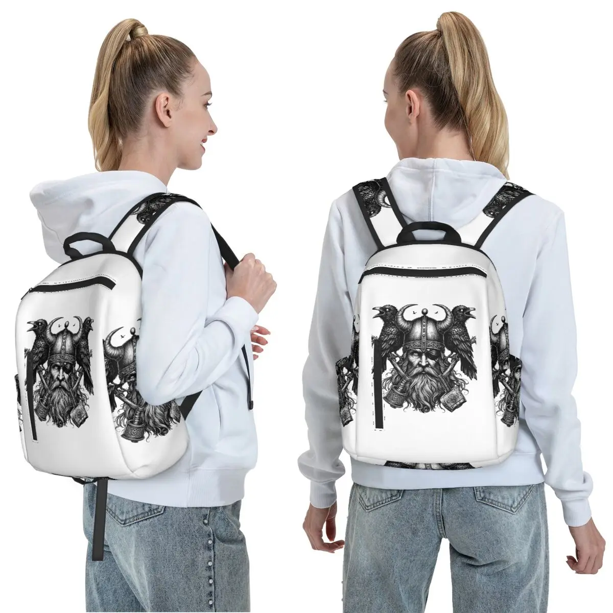 Odin Vikings Viking Legend Norse Mythology Rune Backpack Daypack Large Capacity BookBag School Bag Shoulder Bags for Men Women