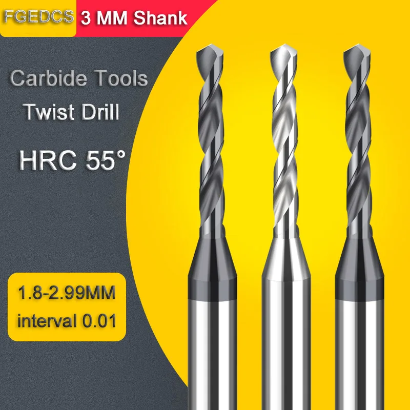 Solid Carbide Twist Drill Bits For Cnc 1.8-2.56-2.99mm Metal Working Tools Hard Tungsten Steel Drilling Mini Drill Bit 3MM Shank