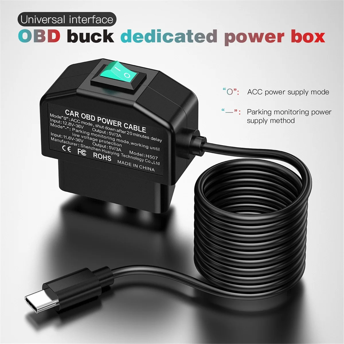 Dash Cam OBD Hardwire Kit, Dash Camera USB Type C Hardwire Kit with OBD Power Cable for Dashcam 12-24V to 5V/3A image 6