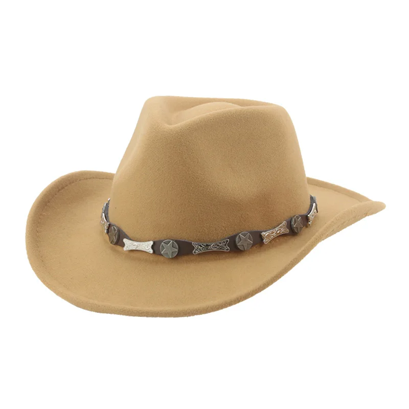 Western Cowboy Hat Panama Hats for Women Fedoras Accessories Cow Leather Belt Vintage Jazz Coffee Winter Women Hat Chapeau Femme